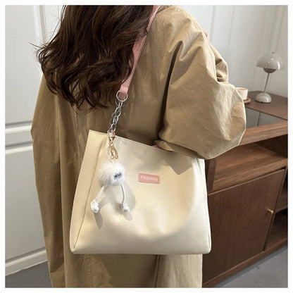 Large Capacity PU Shoulder Bag with Optional Plush Charm