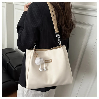 Large Capacity PU Shoulder Bag with Optional Plush Charm