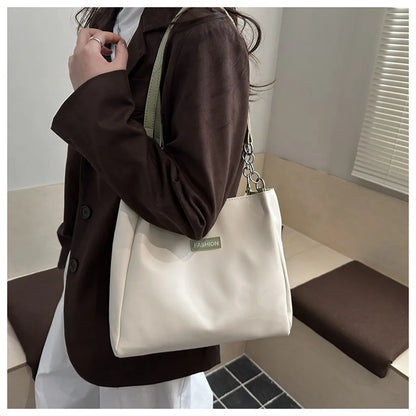 Large Capacity PU Shoulder Bag with Optional Plush Charm