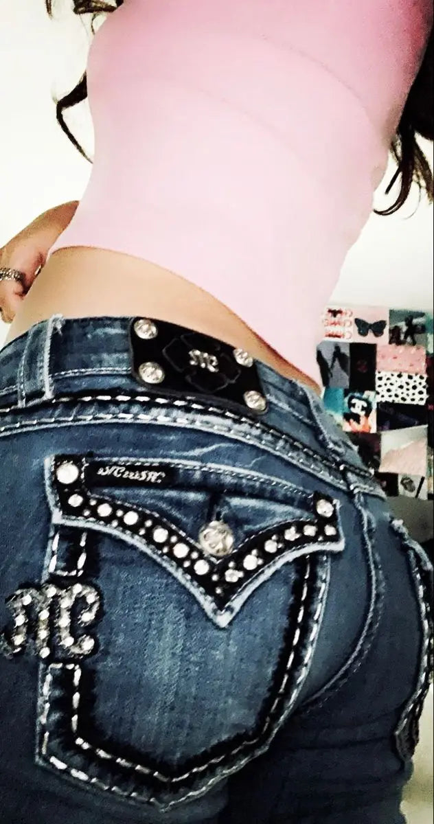 Diamond Embroidery Wide-Leg Jeans