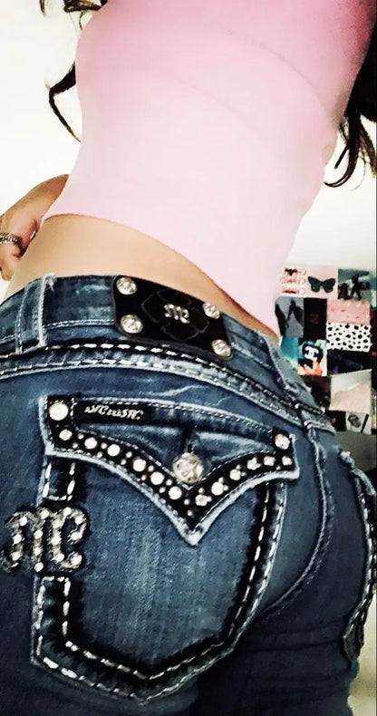 Diamond Embroidery Wide-Leg Jeans